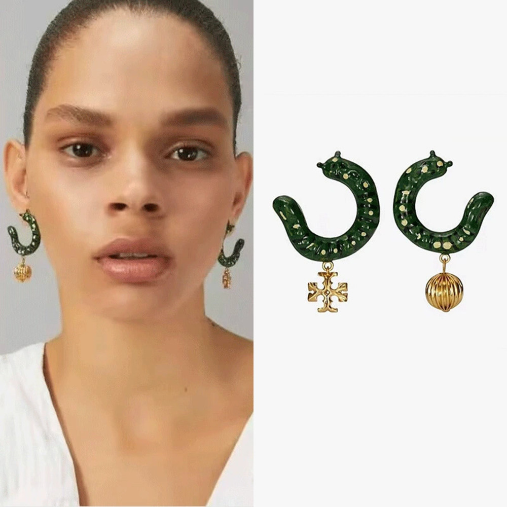Tory Burch Enamel Asymmetric Earrings Piggy Bug Letter Pumpkin Beads